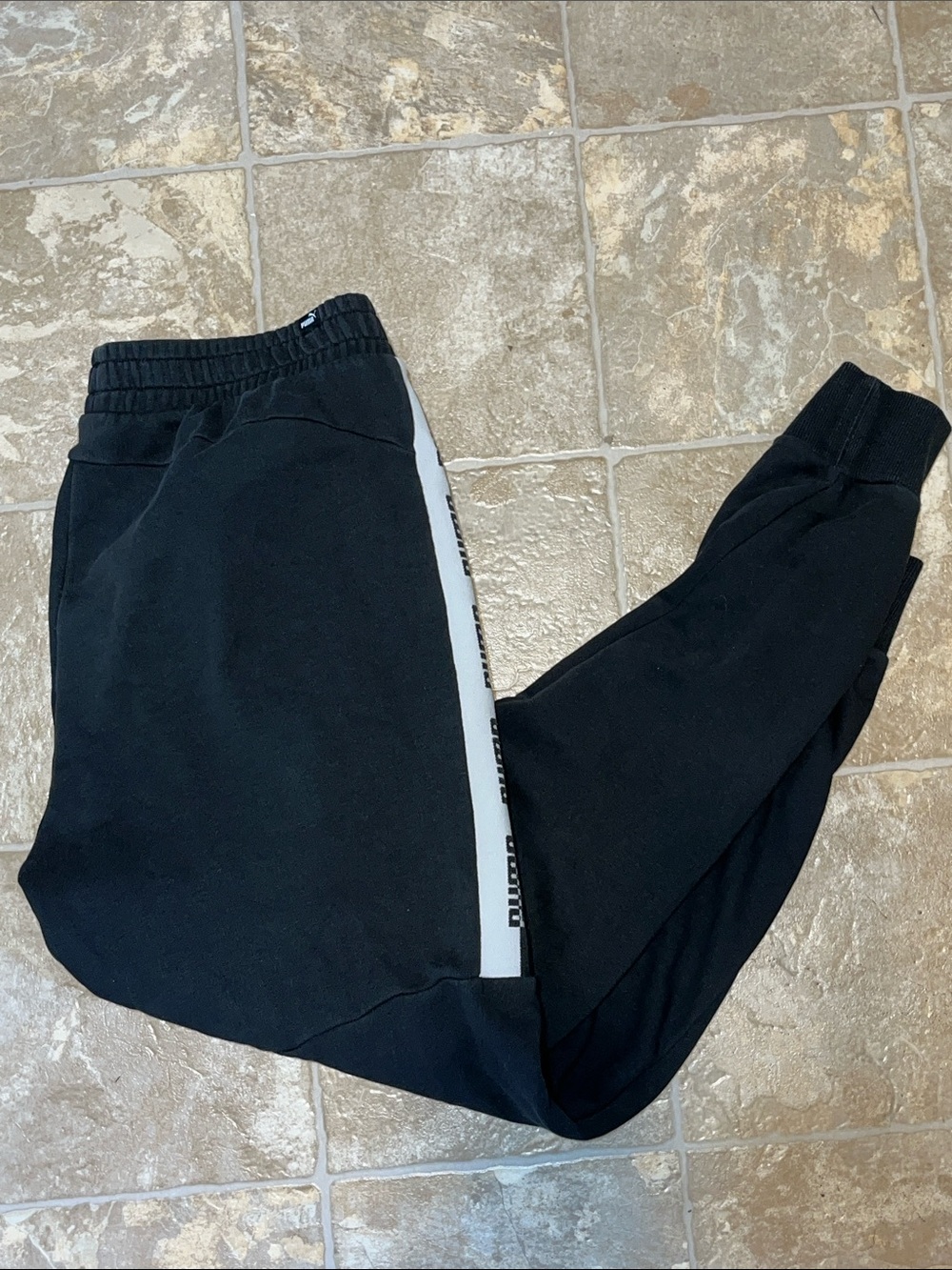Puma Black Jogger Sweatpants with White Side Stripe